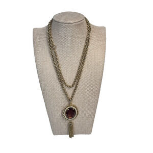 Vintage Avon Faux Pearl & Purple Glass Pendant Tassel Chain Necklace 30" (#24)